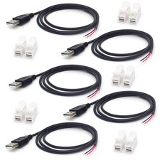 ELNONE 5PCS USB Pigtail 2 Wire Cable, 1M/3.3FT 1 meter (3.3 feet), Black picture