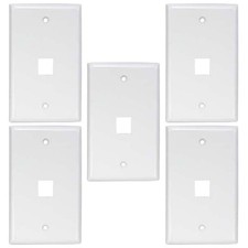 5 Pcs 1-Gang 1 Port Hole Keystone Wall Plate Jack Snap In Insert Faceplate White picture