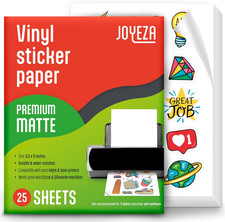 JOYEZA Premium Printable Vinyl Sticker Paper for Inkjet Printer - 25 Sheets Matt picture