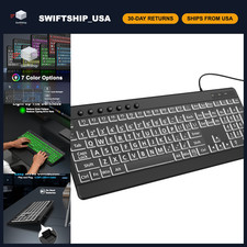 Large Print Backlit Wired Keyboard - 7 Color LED Lighting, Easy Typing, Ergonomi picture