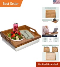 Elegant Natural Acacia Wood Lap Tray with Removable Cushion for 15.6