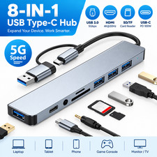 7/8 Port USB-C Hub Adapter - 5G Speed Multi Splitter for PC, Laptop & MacBook US picture