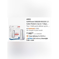 ARRIS SURFboard SB8200 White DOCSIS 3.1 Cable Modem - High-Speed Connectivity picture