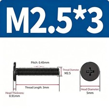 100pcs M2.5x3mm Black Phillip Wafer Flat Head Machine Screw Bolt Laptop notebook picture