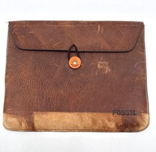 Fossil Brown Distressed Leather Envelope Clutch Bag With Button Closure picture