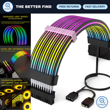 24Pin RGB PSU Cable Extension, 5V 3Pin Motherboard Sync, Black 4-Side Design picture