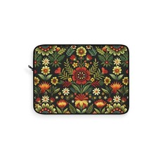 Boho Floral Laptop Sleeve, Serbian Folk Art Inspired Zippered Case, Tech Gift picture