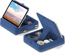 KDD Tablet Pillow Stand with Storage, Foldable iPad Holder for Lap, Dark Blue  picture