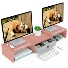 WESTREE Dual 3 Shelf Computer Riser with Drawer, Adjustable Length and Angle, De picture