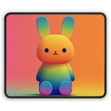 Rainbow Gradient Bunny Gaming Mouse Pad | Cute Colorful Rabbit Desk Mat picture