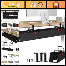 Large No Drill Under Desk Cable Management Tray 36in - Black, Tidy Up Cables picture