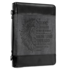 Bible Cover Faux Leather Medium Gray Black Be Strong Joshua 1 9 650 Christian picture