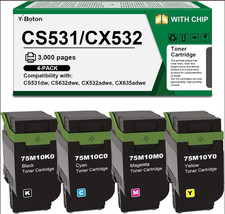 ** NEW Lexmark Toner | CS531 / CX532 | Black/Color | w/ Chips | Compatible |4-Pk picture