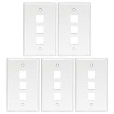5 Pcs 3-Port Hole 1 Gang Wall Plate Keystone Jack Network Faceplate Smooth White picture