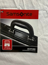 Samsonite Leather Expandable Attaché Briefcase Black 17.3 in w/ Combo Lock picture