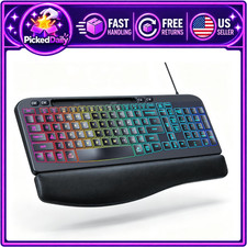 Ergonomic Wired Backlit Keyboard with Wrist Rest for Comfort & Productivity picture