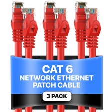 3-Pack - CAT6 Ethernet Cable LAN Network RJ45 Patch Cord 3FT-200FT,  Red Lot picture