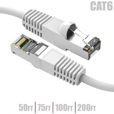 50FT-200FT Cat6 RJ45 Network LAN Ethernet Shielded Cable SSTP Copper 26AWG White picture