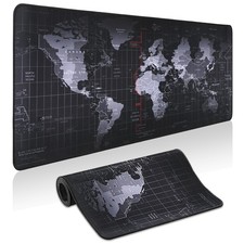 Large Gaming Mouse Pad Desk Mat Black World Map NonSlip Base 31.5x11.8 Inch picture