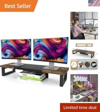 Elegant Rustic Brown Monitor Stand for 2 Displays, Easy Assembly & Stability picture