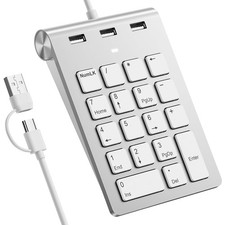 Wired Numeric Keypad USB-& USB-A - 18 Keys Number Pad with 3 USB 2.0 Port, 15... picture