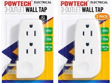2 Pack 3-Outlet Wall Tap Adapter Grounded 125V 15A 1875W Power Splitter Plug picture