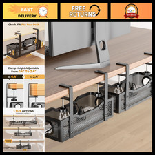 2 Pack Under Desk Cable Management Box - Wire Organizers, Cord Tray with Clamp f picture