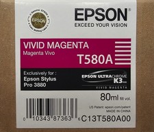 Genuine Epson T580A Vivid MagentInk Cartridg 80ml Stylus Pro 3880  new exp.06/17 picture