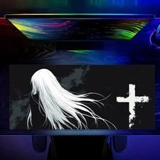 Extra-Large Black And White Cross-Themed Anime Style Mouse Pad - Non-Slip, Rub picture