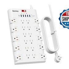 SUPERDANNY Power Strip Surge Protector 22 AC Outlets And 6 USB Charging Ports picture