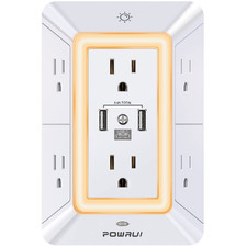 Powrui Multi Plug 6 Outlet Surge Protector Extender 3 Usb Ports 1 Usb C And picture