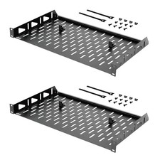 1U Vented Server Network Rack Shelf No Lip 19 Inch Wide 10 Inch Deep 2 PCS picture