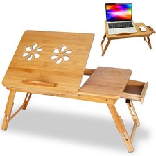 Bamboo Laptop Desk Adjustable Breakfast Serving Bed Tray Reading Writing Table picture