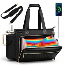 Teacher Tote Bag with Colourful Accordion File Organizer Pocket, USB Port& 15... picture