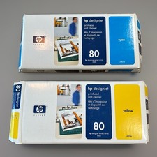 *Set of 2* HP 80 Cyan & Yellow c4821a c4823a Printhead & Cleaner Date: 2009 picture