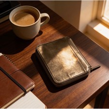Fossil Metallic Bronze Leather Zip Around Tech Travel Organizer Portfolio Case picture