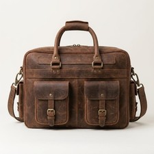 Men's Brown Full Grain Leather Laptop Briefcase Messenger Bag Office Work Travel picture