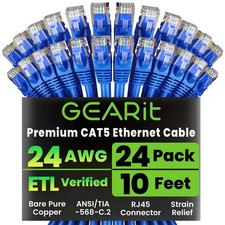24pack Cat5e Ethernet Patch Cable 10 Feet Snagless Rj45 Computer Lan Network Cor picture