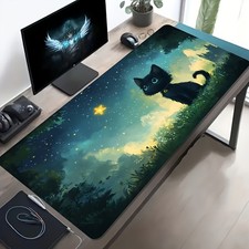 1pc Large Electronic Sports Gaming Mouse Pad, Black Cat Looking Up at Yellow S picture