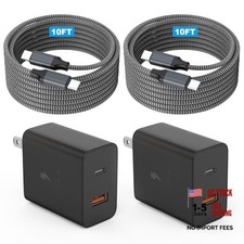 Extra Long 10Foot 45W Samsung USB C Fast Charger Block Dual Port PD 2 Black picture