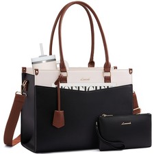Laptop Bag for Women 15.6 Inch, Waterproof Leather Tote Purse with Cup Holder... picture
