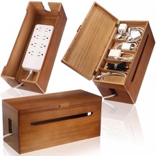 Double Layer Wooden Cable Management Box Large with Lid Power Strip Cord Orga... picture