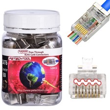 50 Pack RJ45 Cat6 Cat6a 23AWG Shielded Pass Through 8P8C Connectors Gold Plated picture