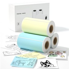 S1 S2 M02 T02 Mini Thermal Sticker Paper - 3 Rolls (White Blue Yellow 57x29mm... picture