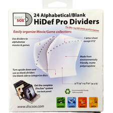 DISCSOX HiDef Pro Dividers 24 Pack Alphabetical or Blank DVD Games Music Data picture
