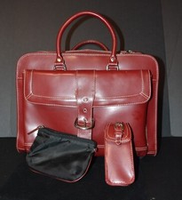 FRANKLIN COVEY OVERSIZED Briefcase Red/Rust Leather Telescoping Handle picture