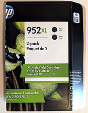 Genuine HP 952XL Black Ink Cartridges 2 Pack 12-2019 - New Open Box picture