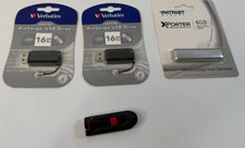 Lot 4 USB Flash Drives - 2-Verbatim PinStripe 16G - Xporter 4GB - SanDisk 16GB picture