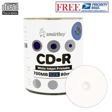 100 Pack Smartbuy Blank CD-R 52X 700MB 80M White Inkjet Printable Record Disc picture