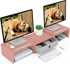 WESTREE Dual 3 Shelf Computer Riser with Drawer, Adjustable Length and Angle, De picture